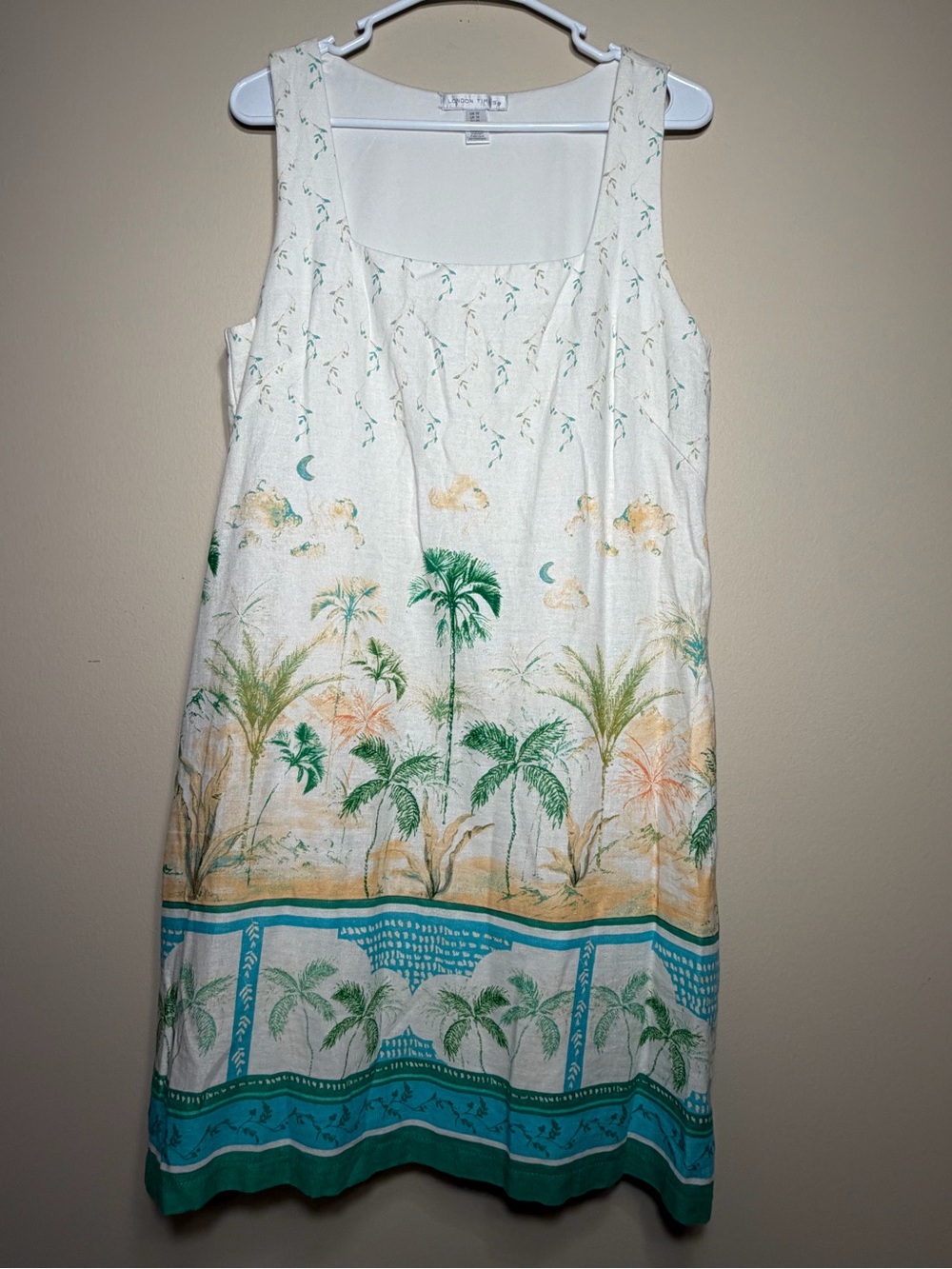 London Times Cream Palm Tree 🌴 Print Dress With Side Zipper - Picture 3 of 7